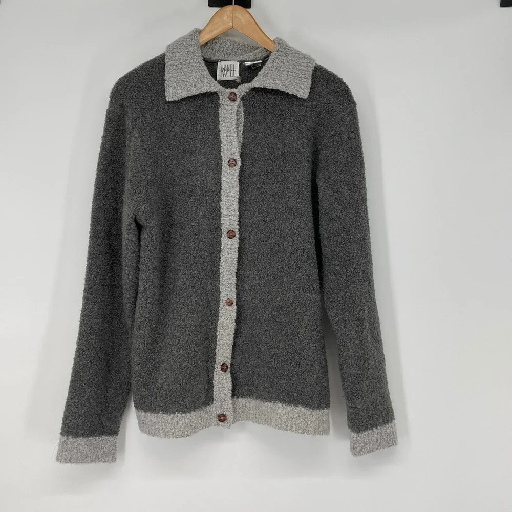 Jason Maxwell Knit Button Front Cardigan Sweater Grey Heathered Collar Size L‎